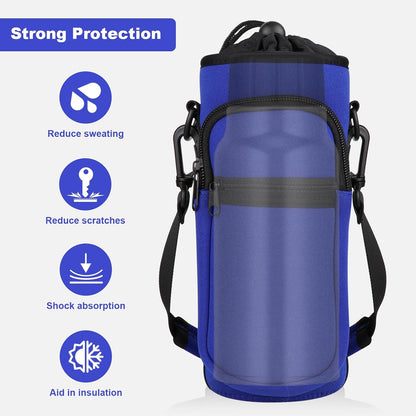 Water Bottle Holder with Strap, Water Bottle Carrier Bag with Phone Pocket, Shoulder Hand Strap Insulated Neoprene 32/40 oz Water Bottle Sleeve for Walking Hiking Camping Gym