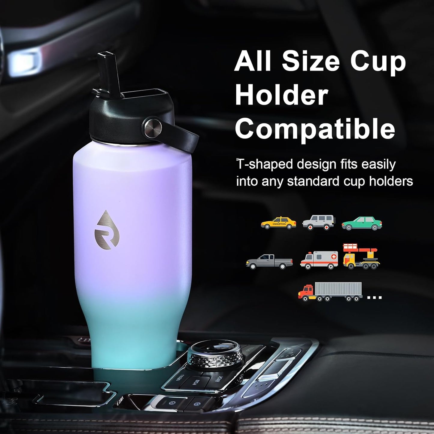 RAYMYLO 40 oz Insulated Water Bottle with Straw fit in Car Cup Holder, Triple Wall Vacuum Stainless Steel(Cold 48 hrs, Hot 24 hrs), Leakproof & Non-BPA, Hydro Travel Flask with Straw and Spout Lid