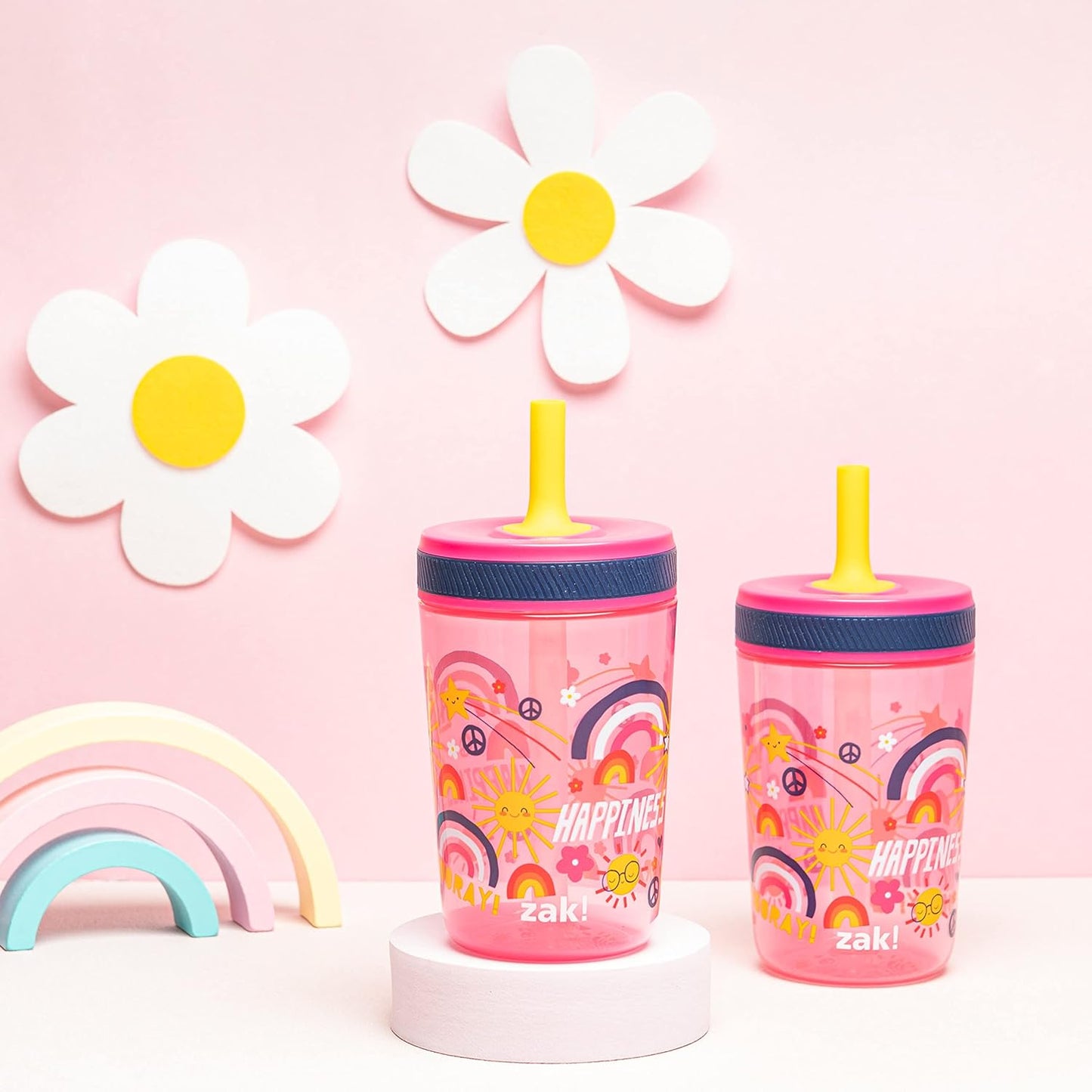 Zak Designs 15oz Bluey Kelso Tumbler Set, Leak-Proof Screw-On Lid with Straw Made of Durable Plastic and Silicone, Perfect Bundle for Kids, 2 Count (Pack of 1) - Colors B