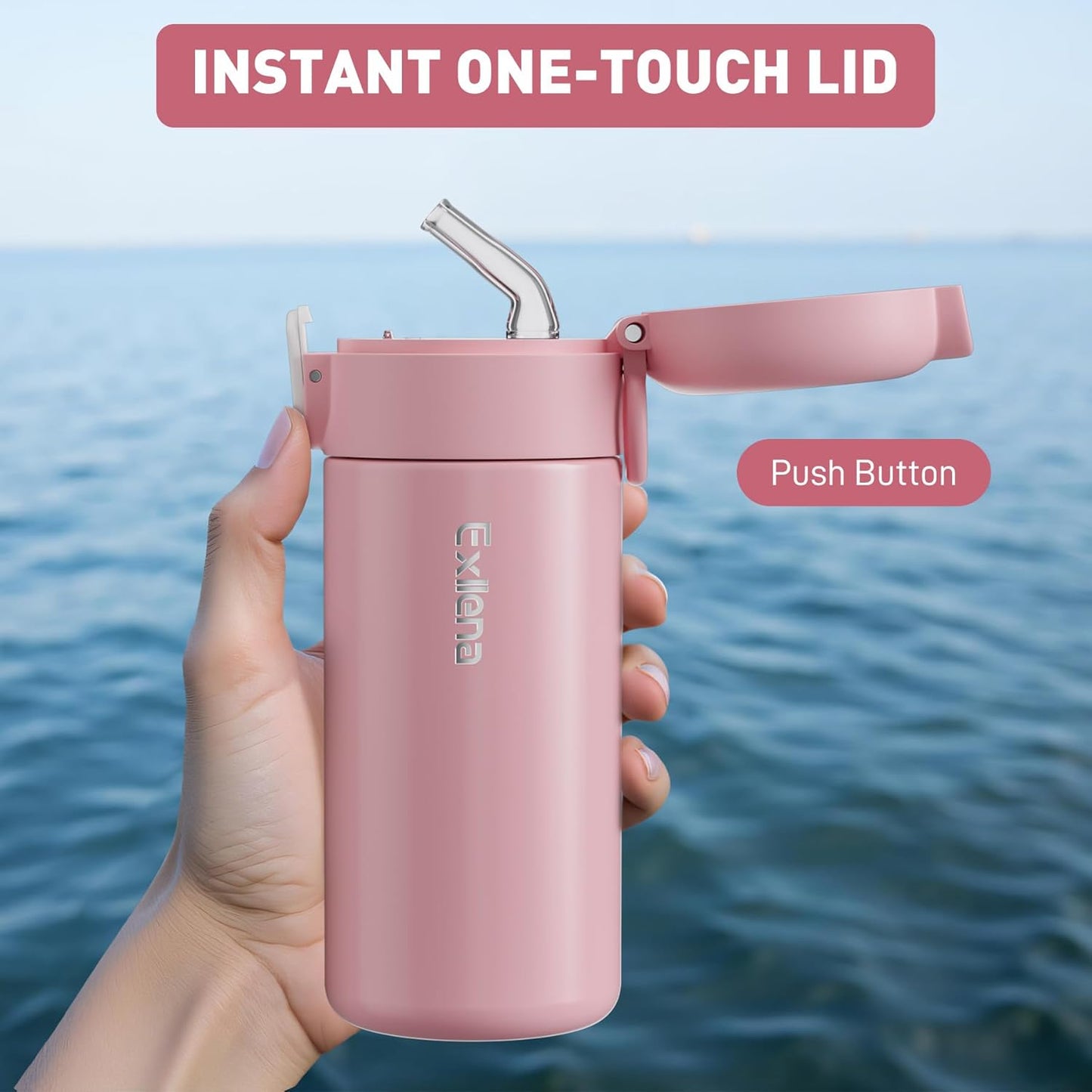 Exllena 10oz Small Insulated Water Bottle with One-Touch Soft Straw Lid, Double-Wall Vacuum Small Travel Water Bottle for Cold&Hot Drinks–Leak-Proof, Mini Flask for Handbag, Yoga, Sport(Mint)