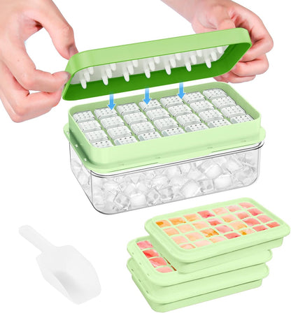 Ice Cube Tray with Lid and Bin, PHINOX 56 pcs Ice Trays for Freezer, Ice Cube Trays for Freezer with 2 trays, Container, Lid & Ice Scoop, BPA Free