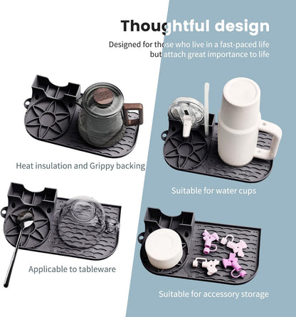 Bottle Drying Rack for Stanley,Water Bottle Drain Pad for Owala Thermos Cups ，Space Saving Drainer Stand Mat ，Silicone Kitchen Counter Racks， Small Tumbler Drainer (1p Gray)