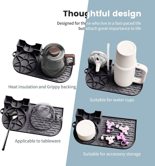 Bottle Drying Rack for Stanley,Water Bottle Drain Pad for Owala Thermos Cups ，Space Saving Drainer Stand Mat ，Silicone Kitchen Counter Racks， Small Tumbler Drainer (1p Gray)