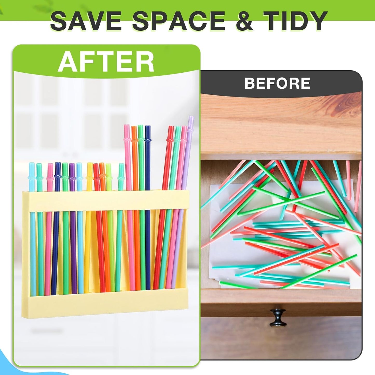 Qinyoung Acrylic Straw Holder for Cabinet Door with Double Sided Adhesive Tape Reusable Straw Organizer Tumbler Storage Kitchen Accessories Container for Counter Cupboard(Classic,Large,Transparent)