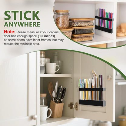 Malldii 9.5" Large Acrylic Straw Holder for Cabinet Door - Reusable Tumbler Straw Organizer Storage, Small Kitchen Accessories Container, Ultra Sticky Cupboard Door Mounted (Transparent)