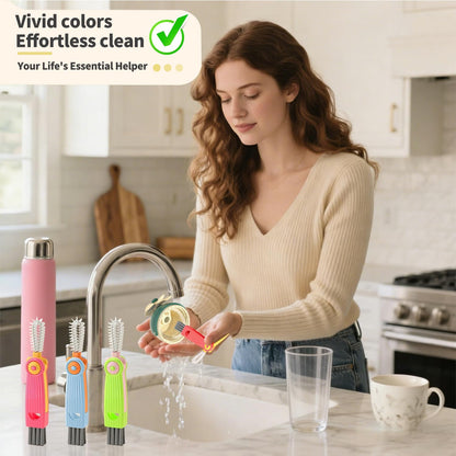 3 in 1 Cup Lid Gap Cleaning Brush Set, 3PCS Multifunctional Bottle Cleaner Bottle Cleaning Brush for Bottle Gaps Home Kitchen Cleaning Tools Mixed Colors