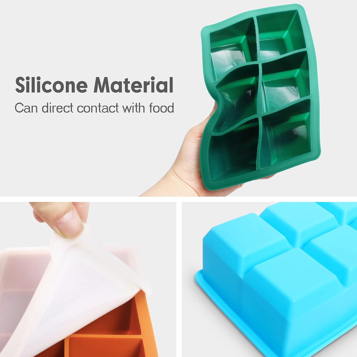 Excnorm Silicone Ice Cube Trays 3 Pack - Large Size Silicone Ice Cube Molds with Leak Proof Removable Lid Square Ice Cube Tray And BPA Free for Cocktail,Whiskey, Stackable Flexible Ice
