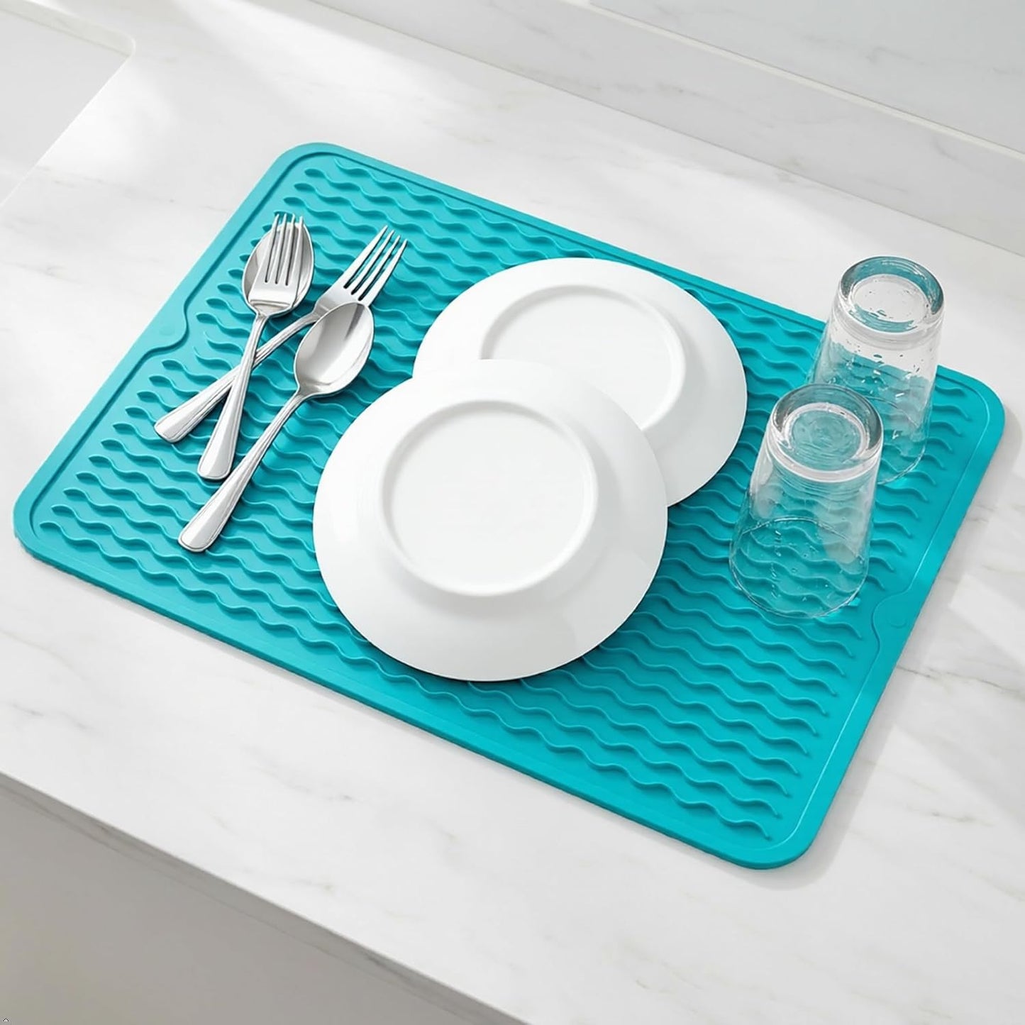 Silicone Drying Mat 16 × 12 – Gray Non-Slip Sink Mat for Kitchen Counter, Heat-Resistant Food-Grade Dish Pad, Easy-Clean Multipurpose Drawer Liner (Gray, 16'' x 12'')
