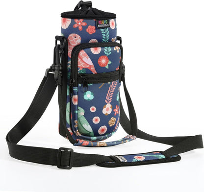 Nuovoware Water Bottle Carrier Bag,25oz/40oz/64oz Bottle Pouch Holder,Adjustable Shoulder Hand Strap 2 Pocket Sling Neoprene Sleeve Sports Accessories for Hiking Travelling Camping