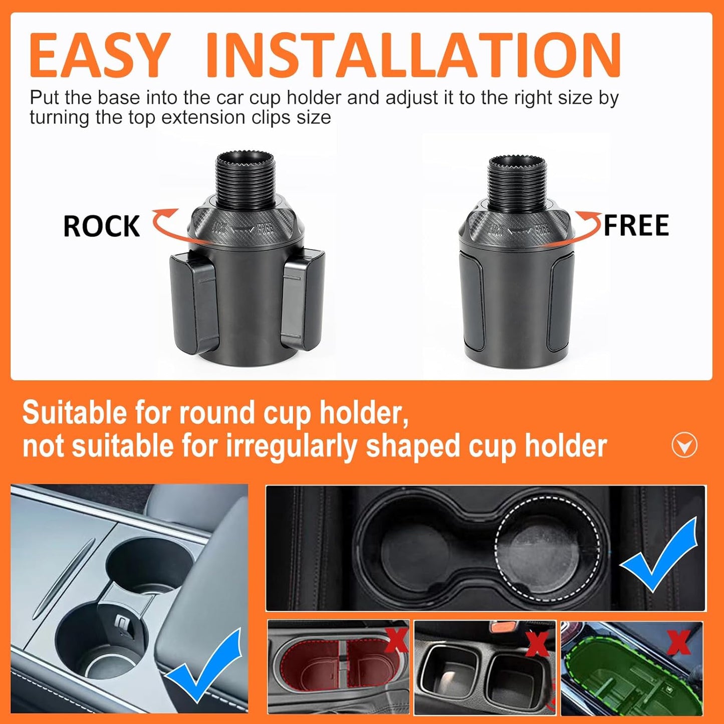 Car Large Cup Holder Expander, 5-in-1 Cupholder Extender with Phone Holder & Swivel and Detachable Snack Food Tray Table for Eating, Travel Essentials for Road Trips for Driver. Model C