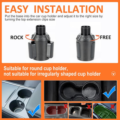 Car Large Cup Holder Expander, 5-in-1 Cupholder Extender with Phone Holder & Swivel and Detachable Snack Food Tray Table for Eating, Travel Essentials for Road Trips for Driver. Model C