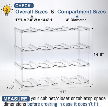 LARGER Compartment - 3 Tier Stackable Water Bottle Organizer Holder - for Stanley 40oz & Others' Large Tumbler - Clear Wine Rack, 12 Cup Bottle Holder for Cabinet Home Countertop Fridge Pantry Shelf