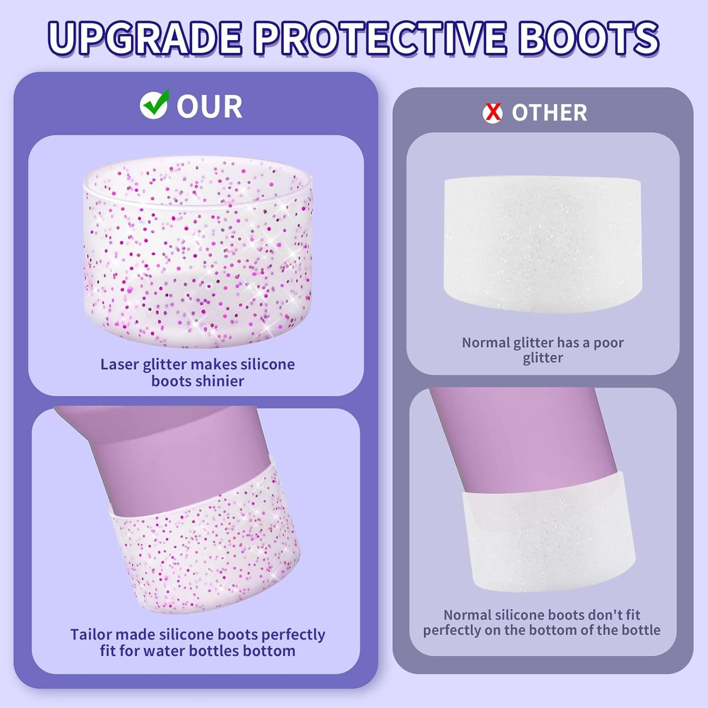 WUQID Protective Bling Silicone Boot Sleeve, Compatible with Stanley Tumbler 20-40oz & Hydro Flask Bottle 12oz-24oz, Glitter Reduces Dents Sleeve Cover for More Bottles/Tumblers Bottom of 2.83-2.95in