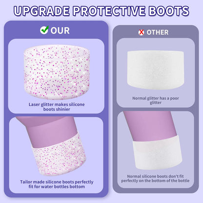 WUQID Protective Bling Silicone Boot Sleeve, Compatible with Stanley Tumbler 20-40oz & Hydro Flask Bottle 12oz-24oz, Glitter Reduces Dents Sleeve Cover for More Bottles/Tumblers Bottom of 2.83-2.95in