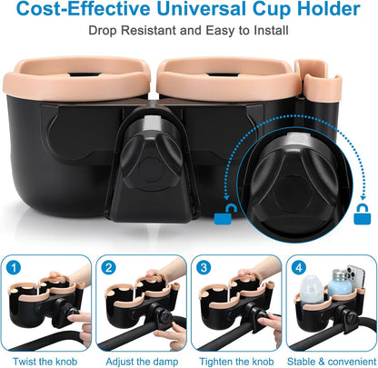 Accmor Stroller Cup Holder with Phone Holder, Bike Cup Holder, Universal Cup Holder for Uppababy Nuna Doona Strollers, 2-in-1 Cup Holder for Walker, Wheelchair, Scooter - Colors B