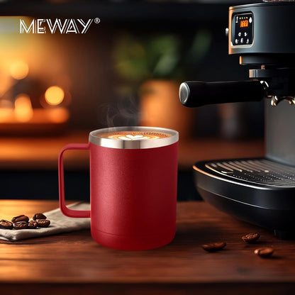 MEWAY 12oz Coffee Mug With Handle and Sliding Lid,Stainless Steel Travel Tumbler Cup with Handle,Double Wall Vacuum Insulated Camping Cup for Hot & Cold Drinks Tea (Black,Set of 1