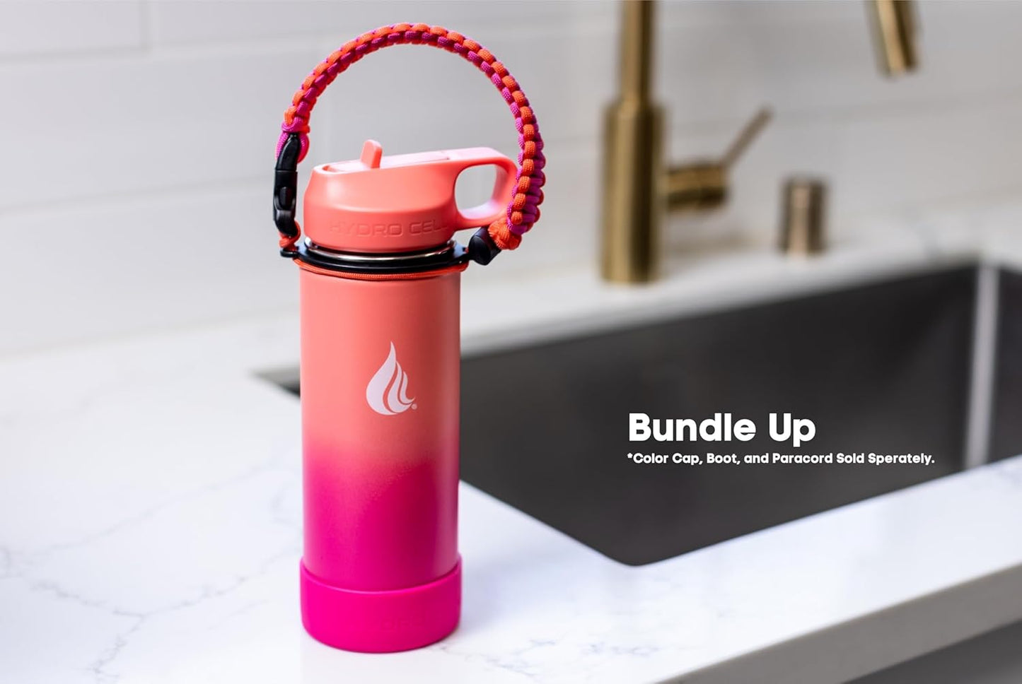 HYDRO CELL Stainless Steel Insulated Water Bottle with Straw - For Cold & Hot Drinks - Metal Vacuum Flask with Screw Cap and Modern Leakproof Sport Thermos for Adults (Neon 18oz)