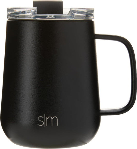 Simple Modern Voyager Signature Mug | Travel Coffee Tumbler with 360° Lid and Handle | Ceramic-Lined Insulated Stainless Steel Iced Cold Brew Cup | 12oz, Blue Dune