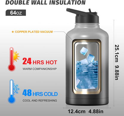 40oz Insulated Water Bottle (Cold for 48 Hrs),BPA Free&Leak Proof,Stainless Steel Water Flask,Water Jug with Straw Spout Lids for Gym,Hiking,Travel,Black Blue
