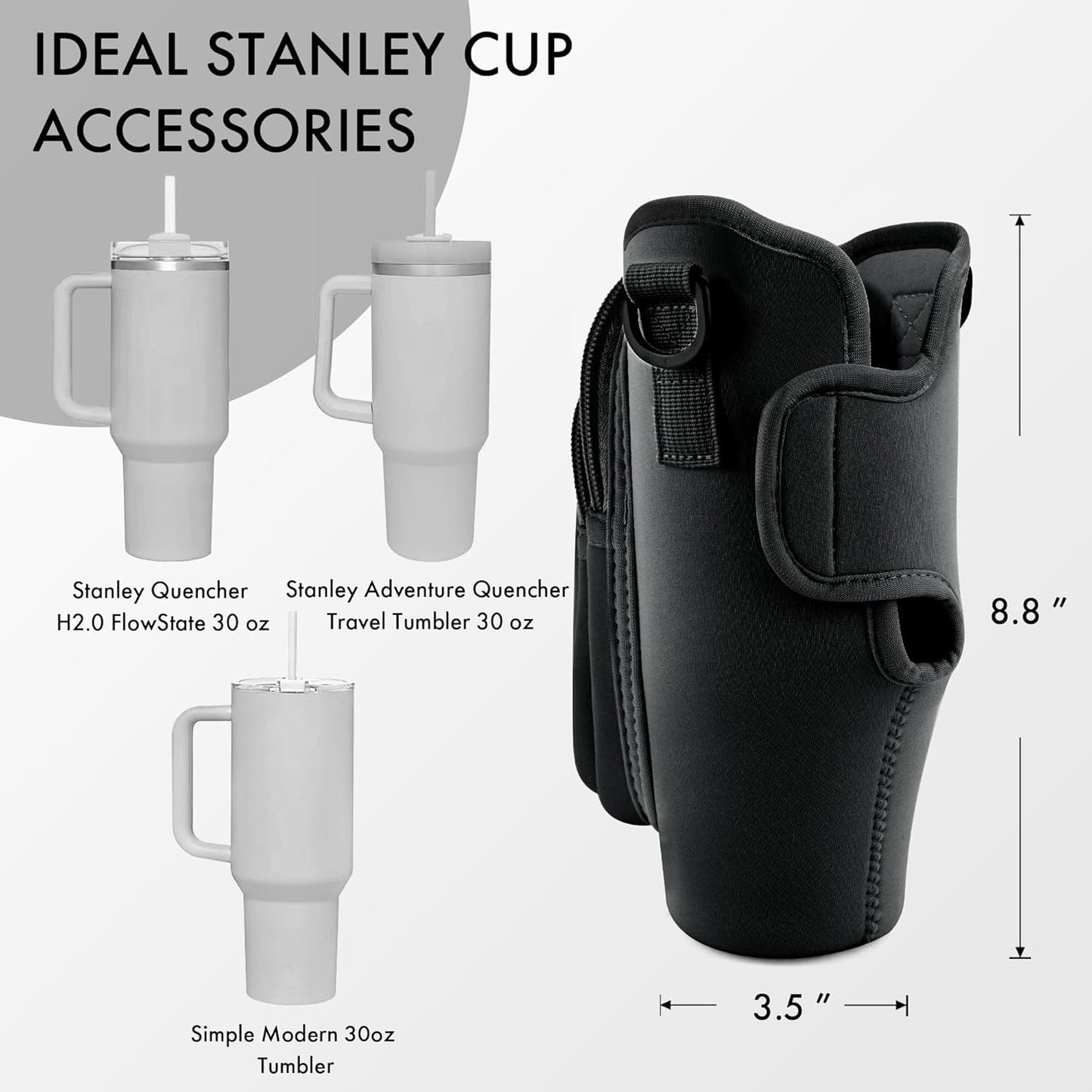 JEBEALUO Water Bottle Carrier Bag with Phone Pocket for Stanley Cup 40/30 oz, Water Bottle Holder with Adjustable Strap& Straw Cover, Stanley Cup Accessories