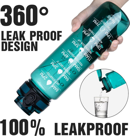 OLDLEY Water Bottle, 32oz Motivational Sports Water Bottle with Time Marker - Times to Drink - Tritan, BPA Free, Wide Mouth Leakproof, Clear (1 Bottle)