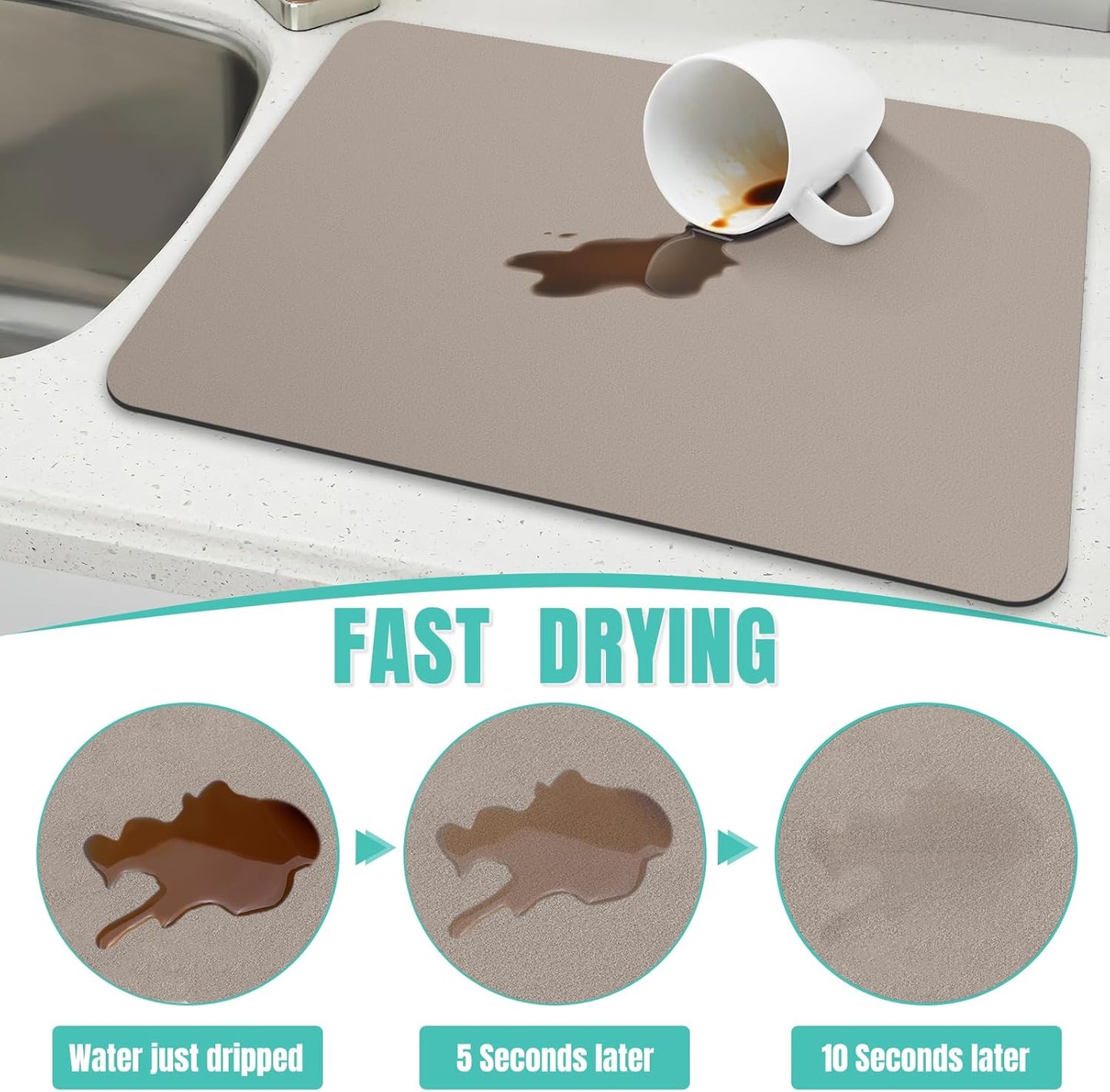 WISELIFE Coffee Mat Super Absorbent Dish Drying Mat Coffee Bar Accessories Match with Machine Large Drying Mats for Kitchen Counter 12" W x 19" L, Black