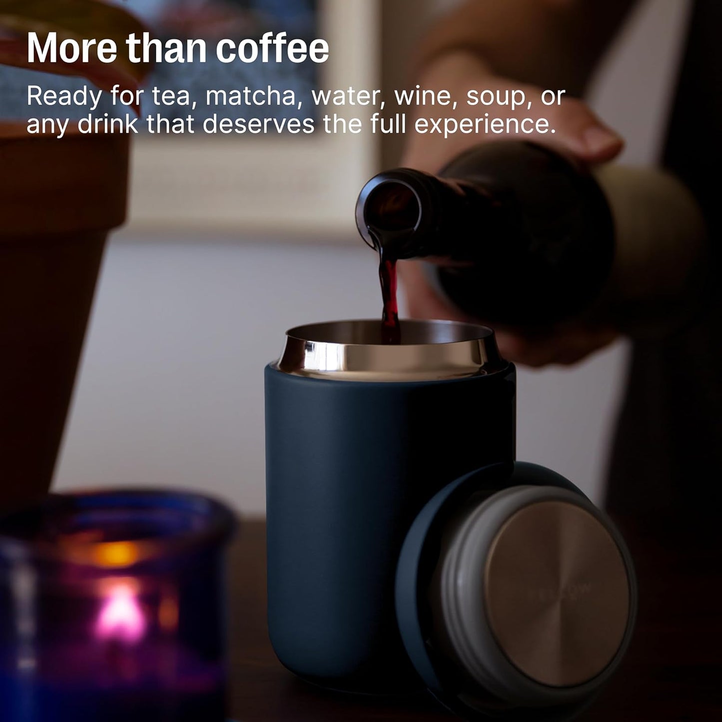 Fellow 12 oz Carter Wide Travel Mug - Wide Mouth Vacuum-Insulated Stainless Steel Coffee Mug - Tea and Coffee Tumbler with Ceramic Interior - Matte Black