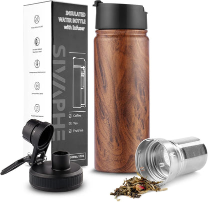Sivaphe Tea Infuser Bottle With Removable Loose Leaf Tea Strainer Cup 18/8 Stainless Steel Portable Insulated Travel Tea Tumbler Black