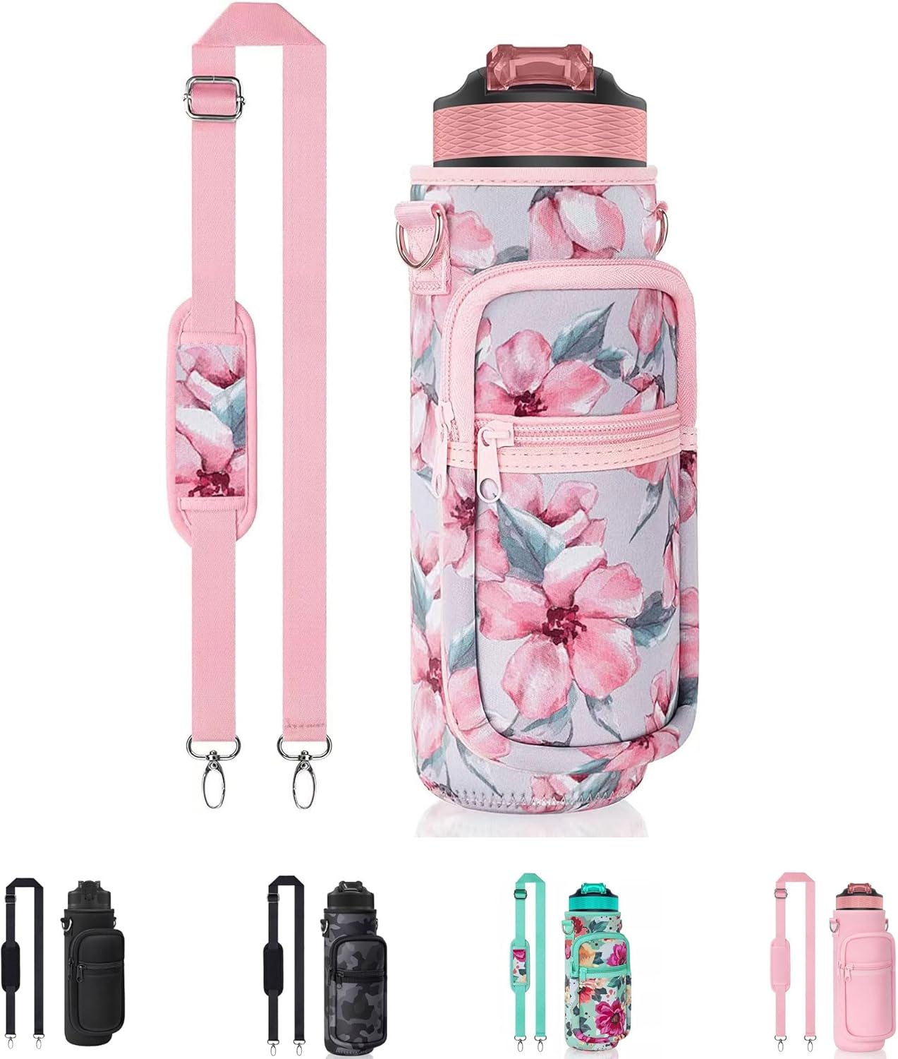 Water Bottle Holder with Strap, Insulated Crossbody Sling Bag, Carrier with Phone Pocket for Walking Hiking Camping Fishing