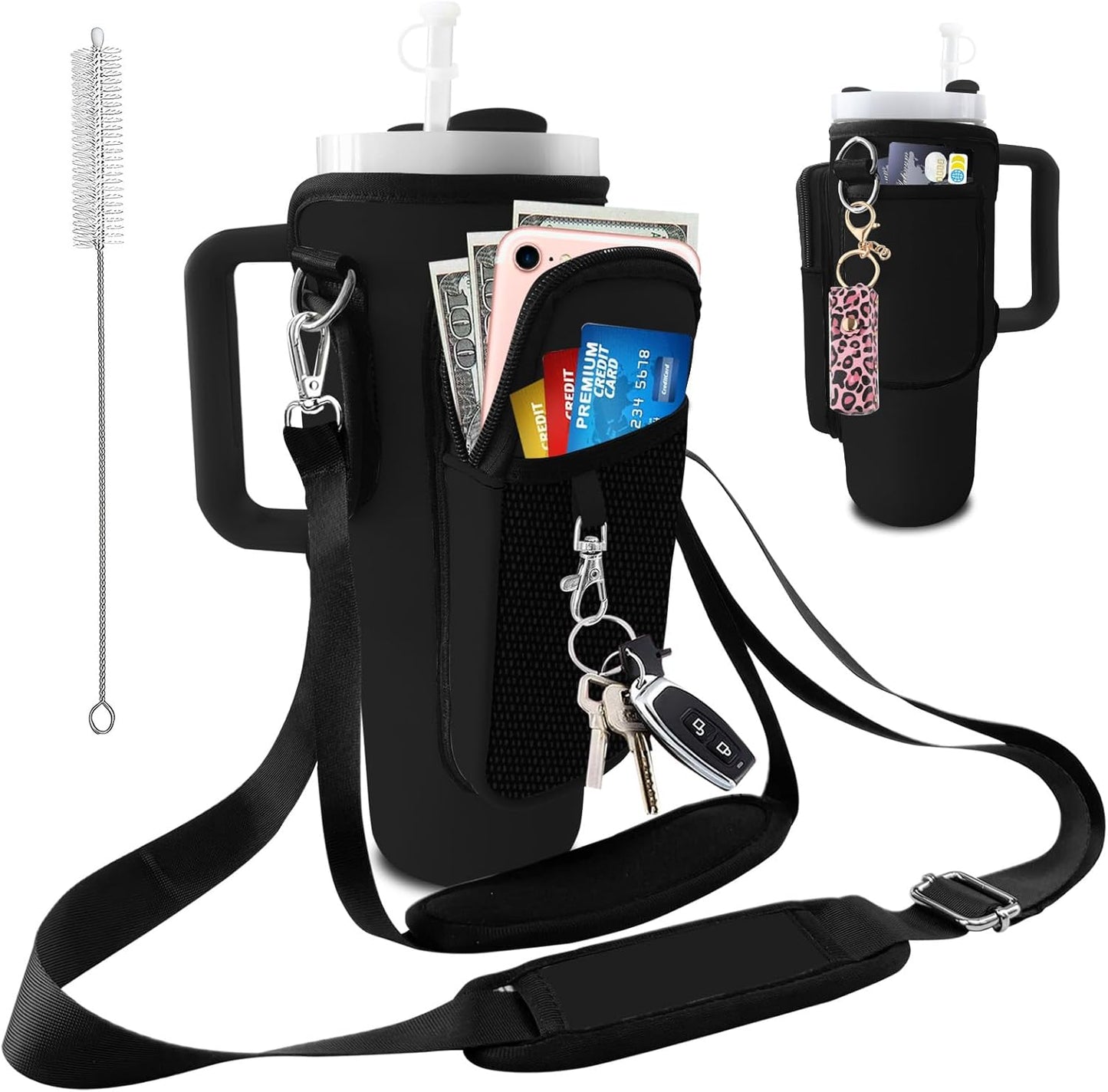 Stanley Carrier Bag for Stanley 40oz/30ozTumbler with Phone with 2 Adjustable Strap,3 Pockets Bottle Stanley Cup Carrier Bag & Case,Accessories for Hiking Travelling