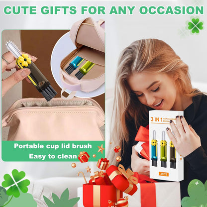 3 in 1 Cup Lid Cleaning Brush, Portable Water Bottle Brush, Multifunctional Bottle Cleaner Brush Set for Tight Spaces, Bottle Gaps, Tumblers, Travel Mug Caps(3 PCS)