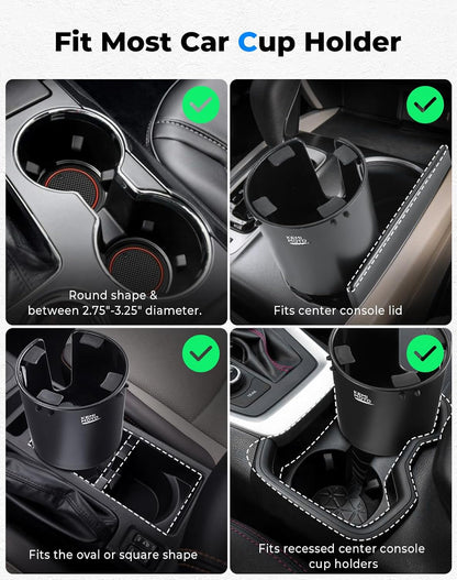 KEMIMOTO Upgraded Car Cup Holder Expander Long Base Model, Compatible with Hydro Flasks Yeti Stanley, Large Cup Holder Adapt 18-40oz Bottles, Fits for Universal Vehicles, Golf Carts, UTVs