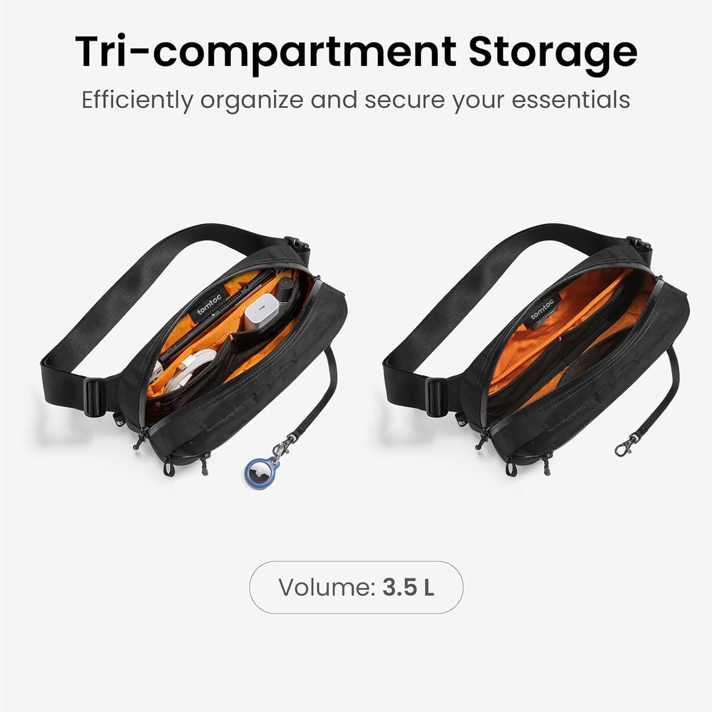 tomtoc 3.5L Sling Bag with RFID Blocking, Crossbody Bag Chest Shoulder Pack for Men and Women, Water-resistant Lightweight Casual Waist Fanny Pack for Travel/Daily Use