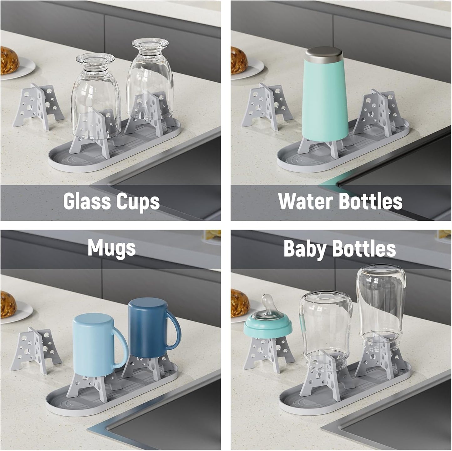 NiHome Silicone Water Bottle Drying Racks Set of 3 with Drip Tray,Cheese Style for Faster Drying,Bottle Dryer Racks Fit for Stanley YETI Cups Owala Sports Bottle Baby Bottle Thermoses Mugs