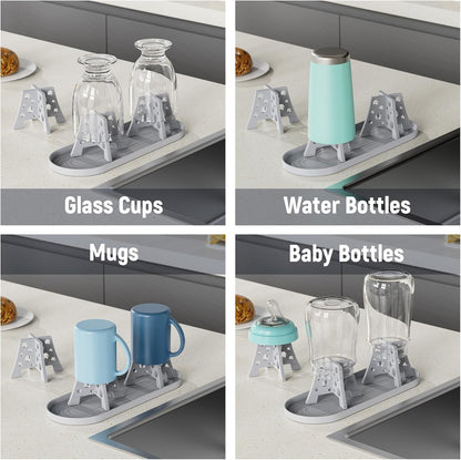 NiHome Silicone Water Bottle Drying Racks Set of 3 with Drip Tray,Cheese Style for Faster Drying,Bottle Dryer Racks Fit for Stanley YETI Cups Owala Sports Bottle Baby Bottle Thermoses Mugs