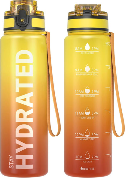 Sahara Sailor Water Bottle 32oz, Durable and Leakproof Water Bottles Motivational with Time Marker, Tritan, BPA Free, Wide Mouth with Easy Clean Brush for Gym, Travel, Home, School, Office (1 Bottle)