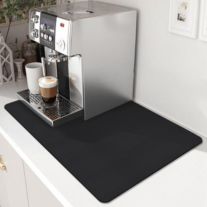 Coffee Mat,Absorbent Dish Drying Mat for Kitchen Counter,Coffee Bar Mat,Non-Slip Rubber Backed,Hide Stains & Quick Dry,for Espresso Machine,Coffee Station,Cups & Sink,12" x 20"(Black)