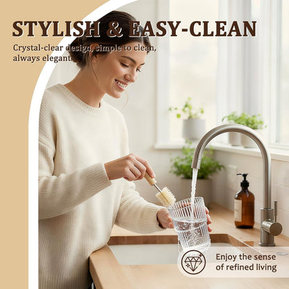 4 Packs Ribbed Glass Tumbler with Lid and Straw 13 oz Cute Ice Coffee Cup Set for Smoothie Juice Matcha Tea Latte Cappuccino Espresso Hot Coffe Water Reusable Clear Travel Boba Aesthetic Drinking Mug
