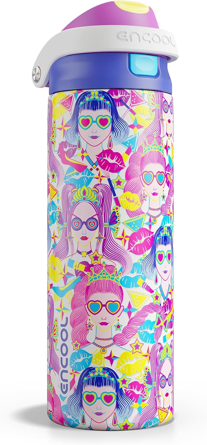 ENCOOL Leakproof Insulated Water Bottle with Straw Dual-Sip Water Bottle Bag-Safe Design for Work, Commute & Gym – Keeps Drinks Cold All Day, 24 oz, Lemonade Pink - Colors B