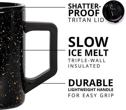 Elemental Insulated Coffee Mug - Triple-Wall Stainless Steel Summit Travel Cup for Hot and Cold Drinks - Thermal Coffee Mug with Lid and Handle for Camping, Office & Travel 16oz - Rainbow Speckle