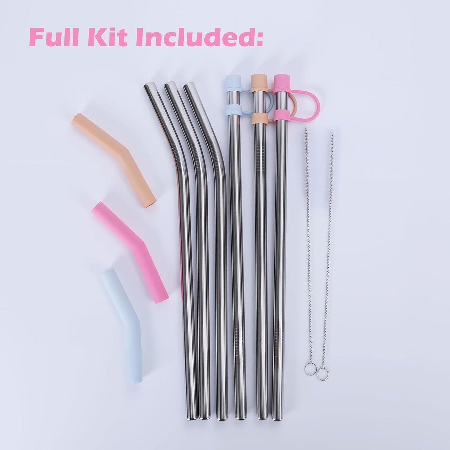 Jetstop 6 Straws with Cover for Stanley Tumbler, Reusable Stainless Steel Straws with Silicone Stoppers, Perfect for Stanley 40 oz Accessories (12 Inch 3 Straight and 3 Bent Straws Fit 40 oz)
