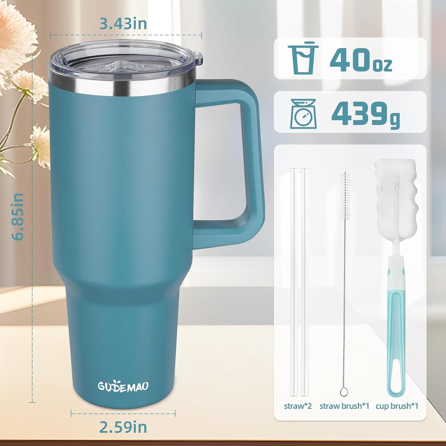 20 oz Insulated Coffee Mug with Ceramic Coating, Stainless Steel Travel Mug Tumbler with Handle Lid and Straw, Double Wall Leak-Proof Coffee Travel Mug Keeps Drink Hot and Cold (Black)