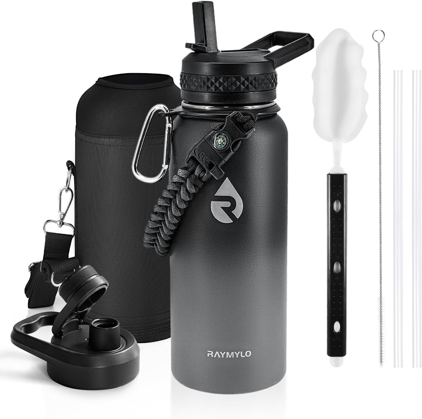 RAYMYLO One Gallon Water Bottle Insulated, Triple Walled Vacuum Stainless Steel (Cold for 48 Hrs), Leak Proof & Non-BPA, Large Water Flask Jug with Paracord Handle & Straw Spout Lids