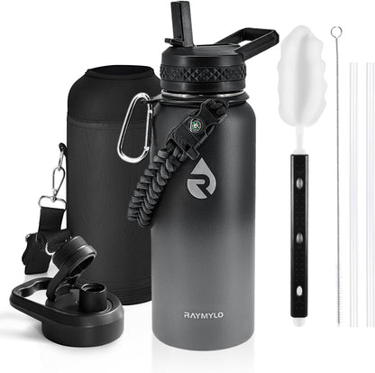RAYMYLO One Gallon Water Bottle Insulated, Triple Walled Vacuum Stainless Steel (Cold for 48 Hrs), Leak Proof & Non-BPA, Large Water Flask Jug with Paracord Handle & Straw Spout Lids