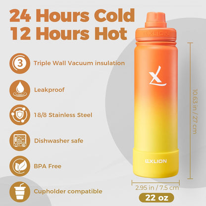Lexlion Tea Infuser Water Bottle 32 Oz – Triple Wall Insulated Stainless Steel, Loose Leaf & Fruit Strainer, 3 Leakproof Lids, BPA-Free Silicone Sleeve, Reusable Thermal Mug