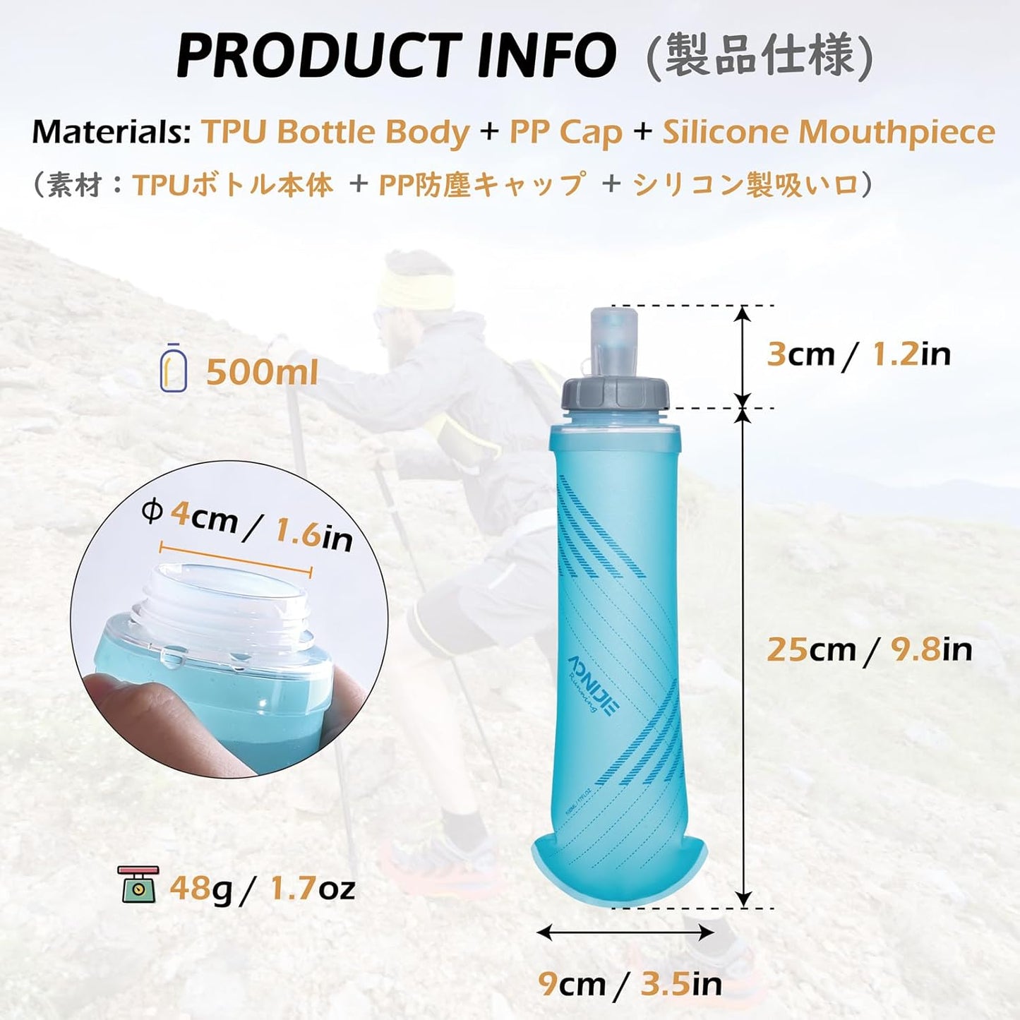 TRIWONDER Handheld Water Bottle for Running, Quick Grip Chill 17 oz Handheld Soft Water Bottle with Hand Strap Hydration Pack, BPA Sport Soft Flask (Blue)