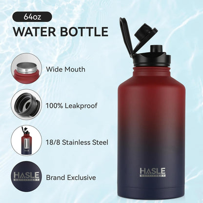 HASLE OUTFITTERS 32 oz Insulated Water Bottle Stainless Steel Double Walled Vacuum Sports Water Bottle with 2 Lids (Straw and Spout Lid) for Gym Camping Hiking(Black,1)