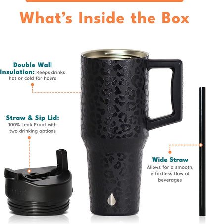 Elemental 32 oz 100% Leak Proof Tumbler with Handle & Straw - Stainless Steel Double Wall Insulated Tumbler for Hot and Cold Beverages - Travel Coffee Mug with Sip & Straw Lid - White - Colors B