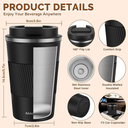 MOMSIV 12oz Travel Mug, Insulated Coffee Cup with Leakproof Lid, Travel Coffee Mug Vacuum Stainless Steel Double Walled Reusable Coffee Cup for Hot and Cold Water Coffee