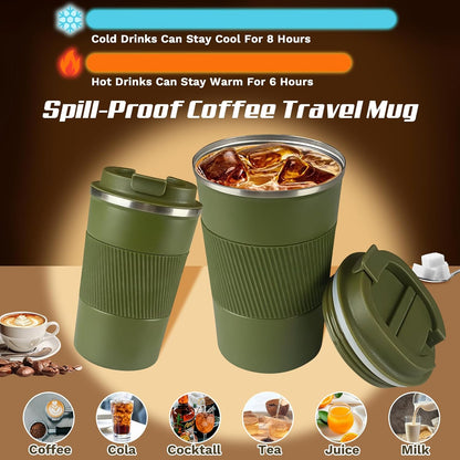 SPLMIFA Vacuum-Insulated Stainless Steel Travel Coffee Mug, Leak-Proof Reusable Coffee Cup with Lid - Keep Hot & Cold Drinks for Hours, Durable Insulated Tumbler for Men & Women(3rd-Black, 12OZ)